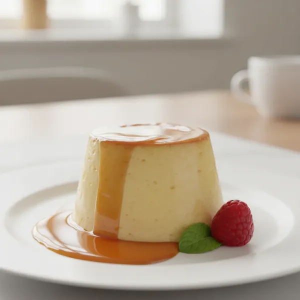 delicious classic egg custard flan with caramel sauce, served on a plate ready to eat