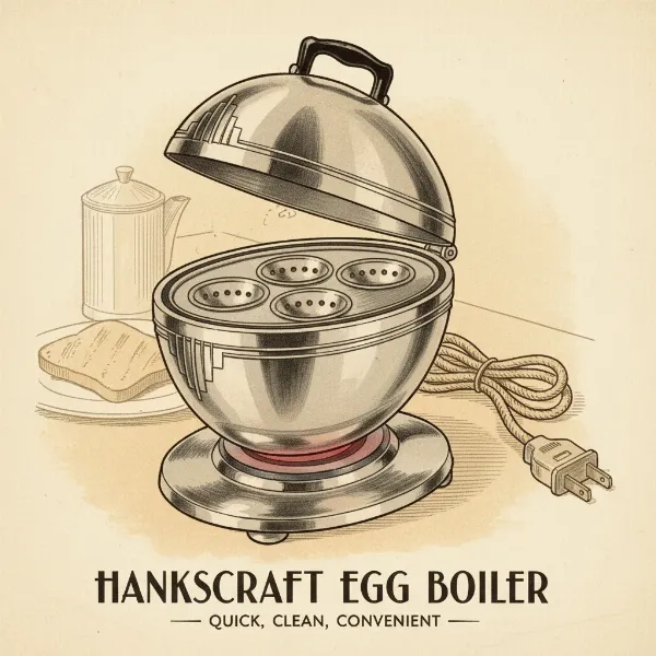 An illustration of an early 1920s electric egg cooker, showing its basic design.