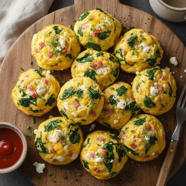 Delicious, fluffy homemade egg bites with various fillings ready to eat.