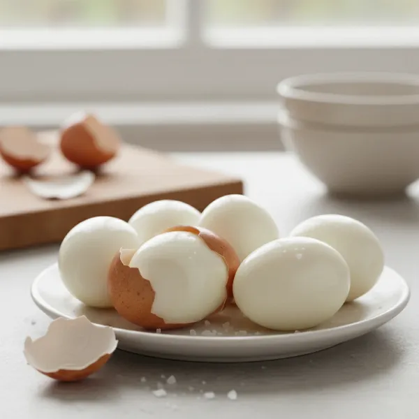 Perfectly boiled and peeled eggs, ready to eat, demonstrating easy peeling.